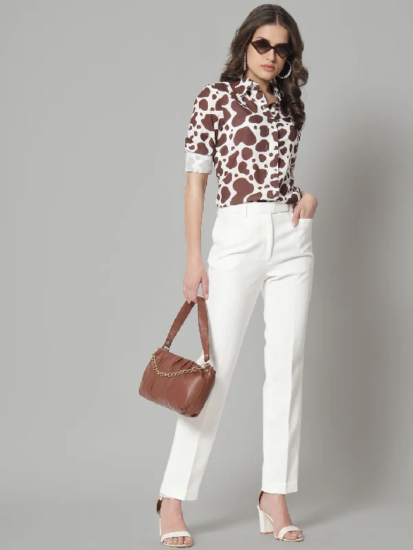 Printed Collared Shirt- Brown