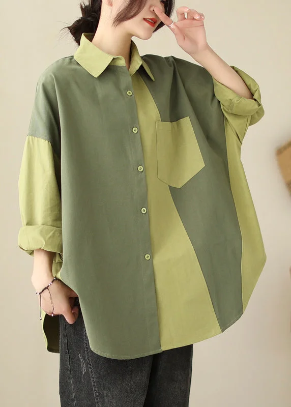 Original Colorblock Asymmetrical Patchwork Cotton Shirt Spring