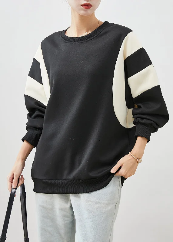 Fashion Black Oversized Patchwork Cotton Sweatshirt Spring