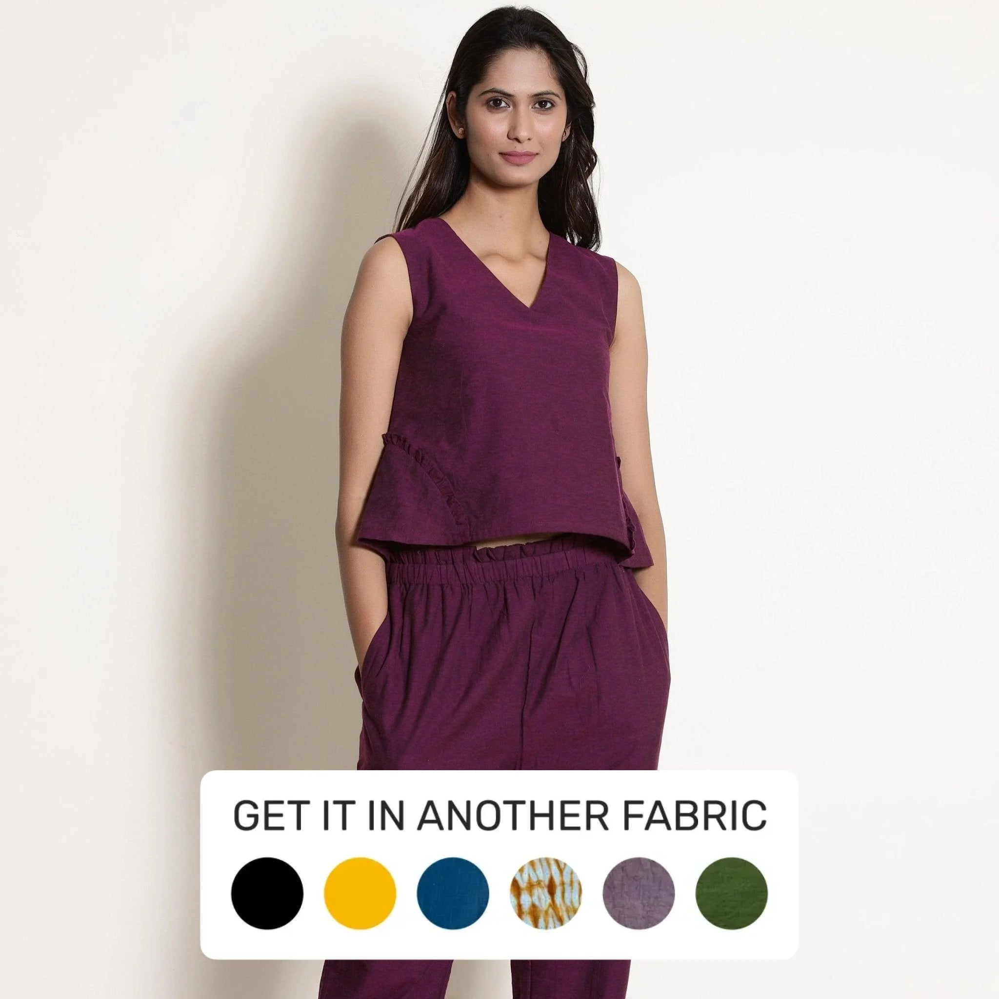 Berry Wine Warm Cotton Sleeveless Frilled Godet Top Modern Women's 