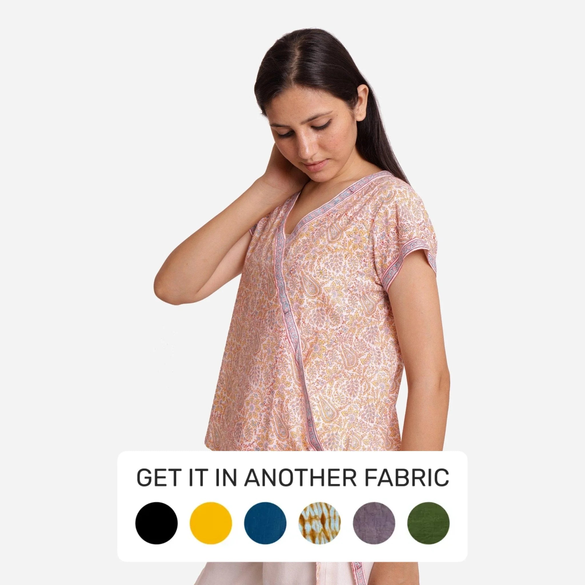 Light Yellow Paisley Block Printed Cotton Wrap Top performance