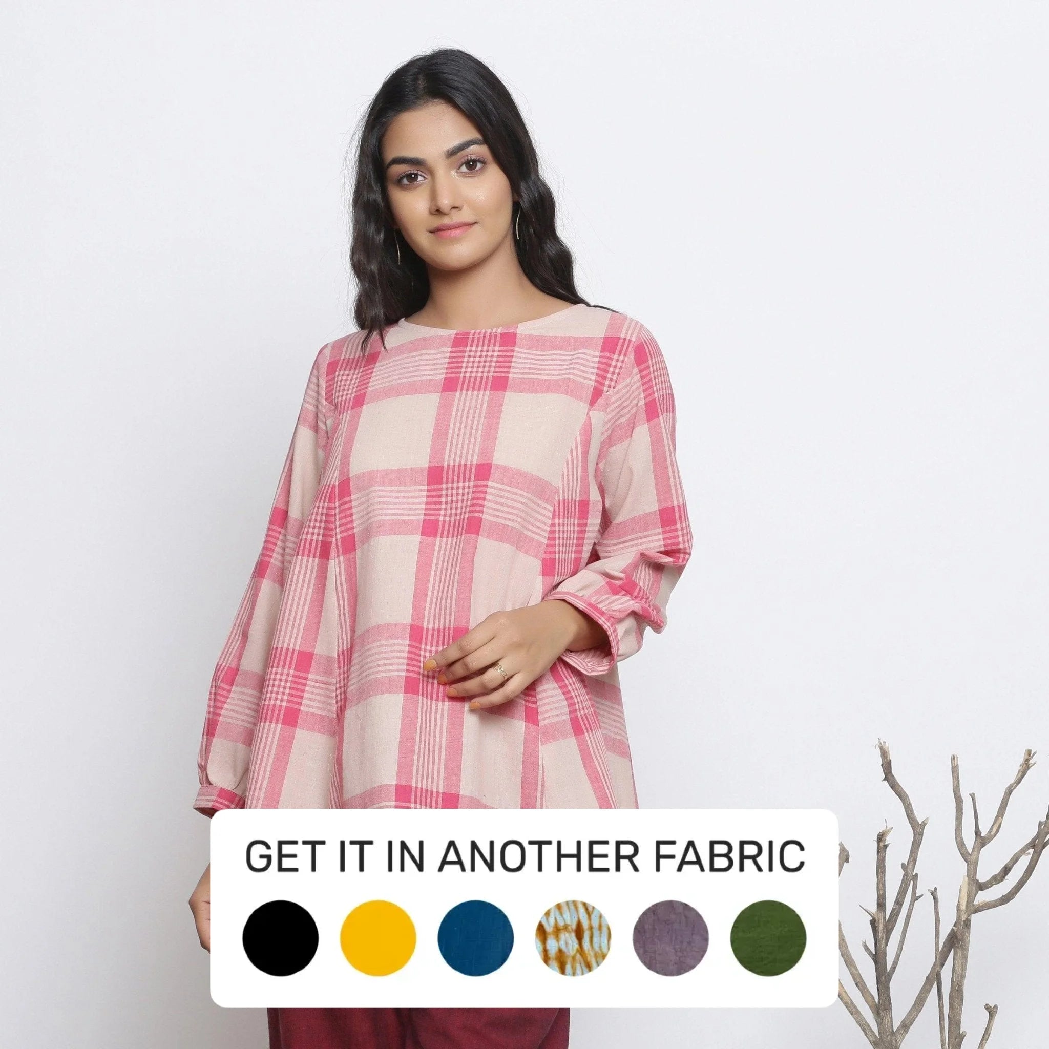 Fuchsia and Pink Checkered Cotton Princess Line Top Sporty Women's Tennis
