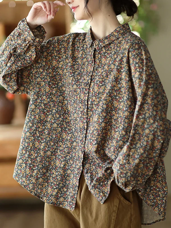 Retro Spring Floral Loose Button T-Shirt