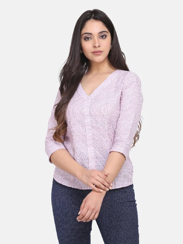 Striped Cotton Linen Top - Pink