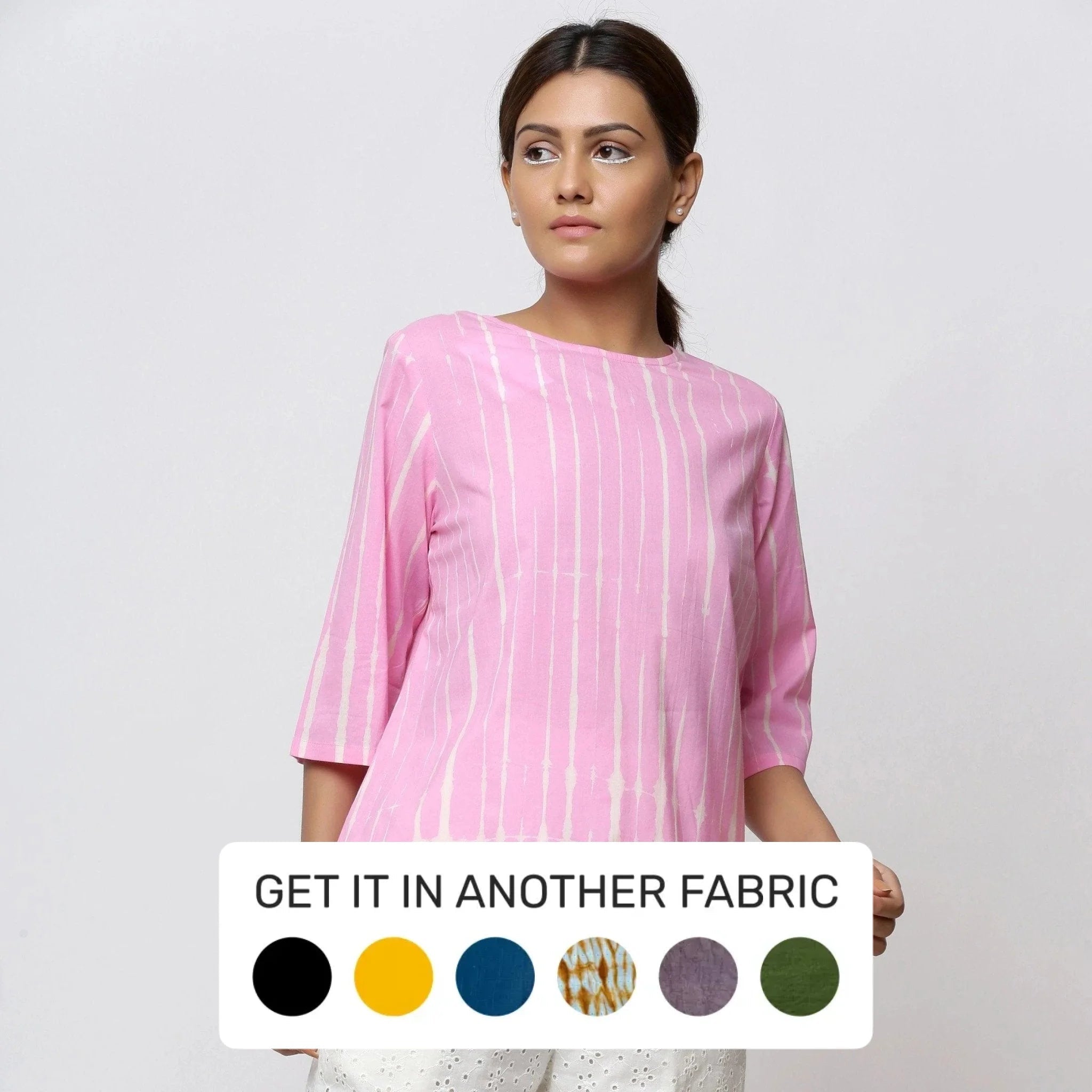 Pink Hand Tie-Dye Cotton Round Neck A-Line Top Hip Women's Urban