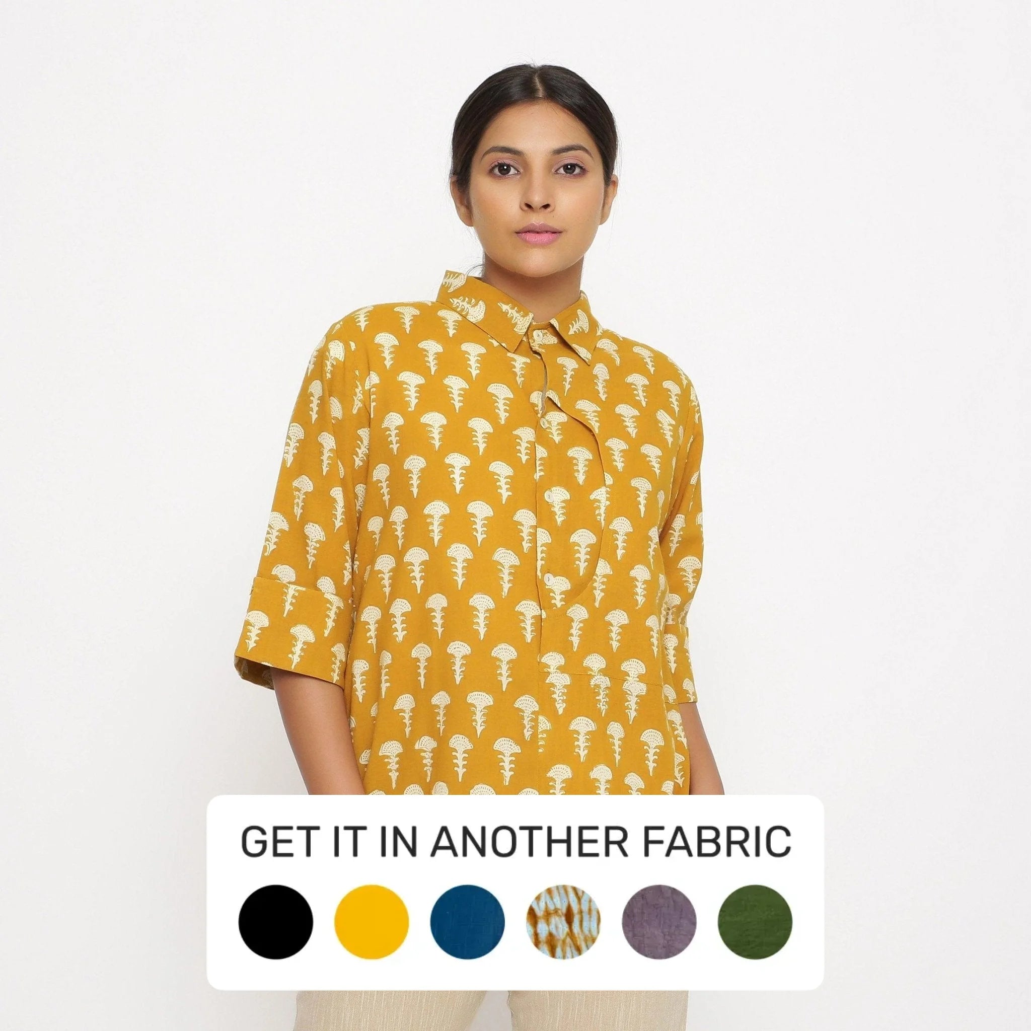 Mustard Block Printed Button-Down Cotton Shirt Refined Women's 