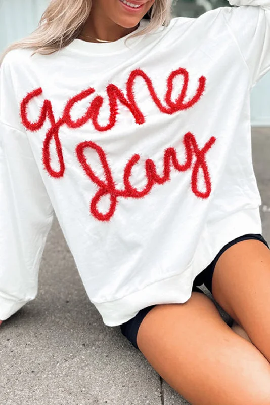 White Tinsel Game Day Drop Shoulder Sweatshirt Confident Women's High - fashion