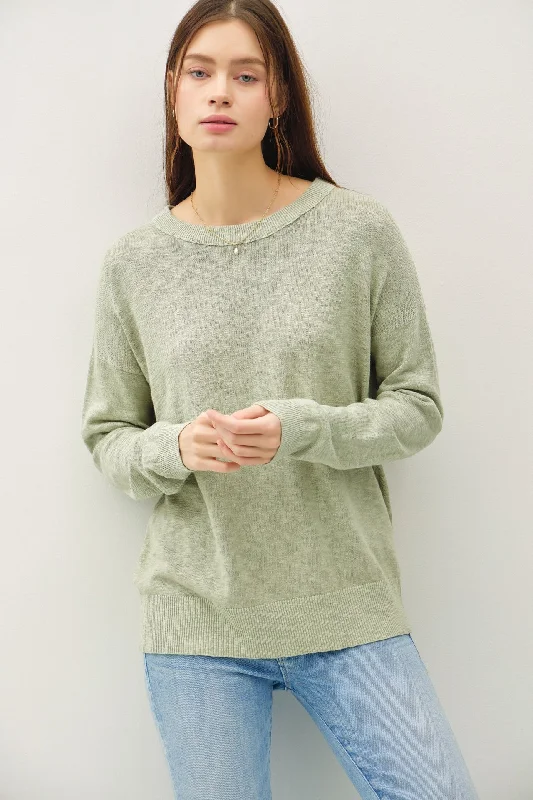 Light Olive Oversized Slub Knit Sweater Laid - back Women's Vibe