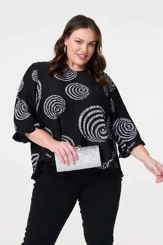 Abstract Print Frill Hem Tunic Top