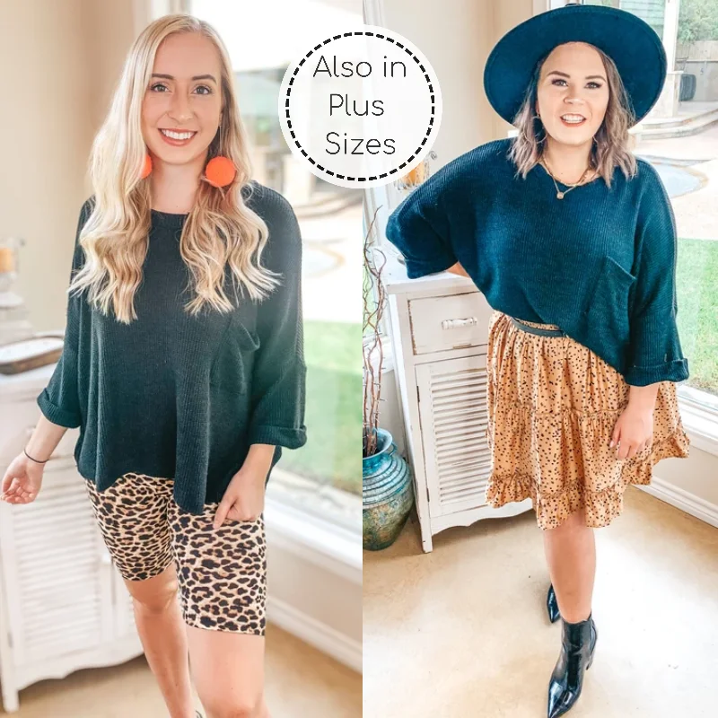 On Second Thought Drop Sleeve Waffle Knit Pocket Top in Black Luxurious Women's High -  end