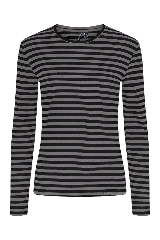 Pieces - Pcruka Ls Top - 4615053 December Sky Black Monochromatic Office Style