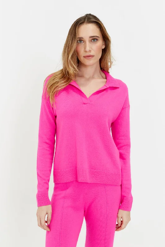 Fuchsia Wool-Cashmere Collared Sweater Compression