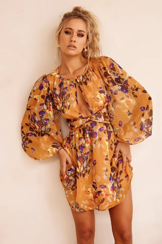 Pulling You In Mini Dress - Mustard Multi Contemporary 