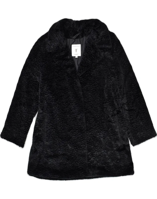 CONBIPEL Womens Faux Fur Overcoat IT 42 Medium Black Viscose Geometric