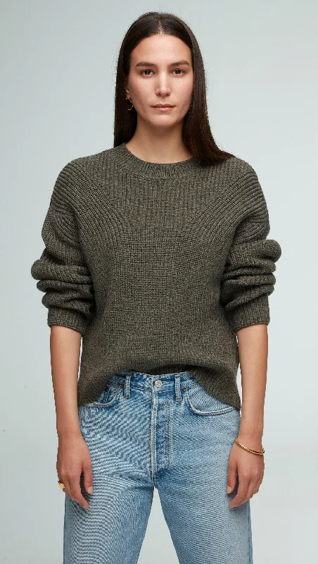 Chunky Ribbed Sweater in Merino Wool | Olive Sleek Women's 