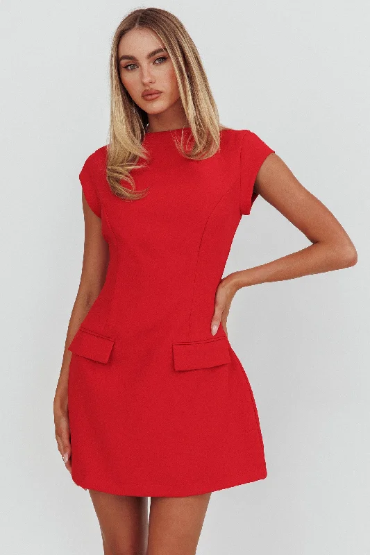 Aristos Cap Sleeve Mini Dress Red Tough Women's Military - inspired