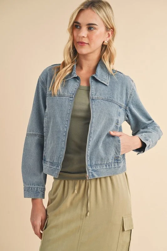 Zane Zippered Denim Jacket Modern Women's 