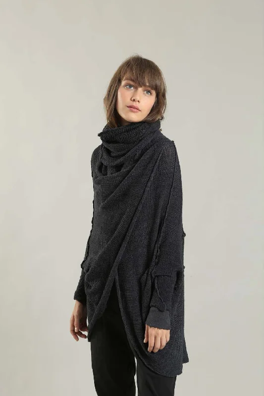 Charcoal Cozy Oversized Sweater with Pockets Minimalist Women's Casual