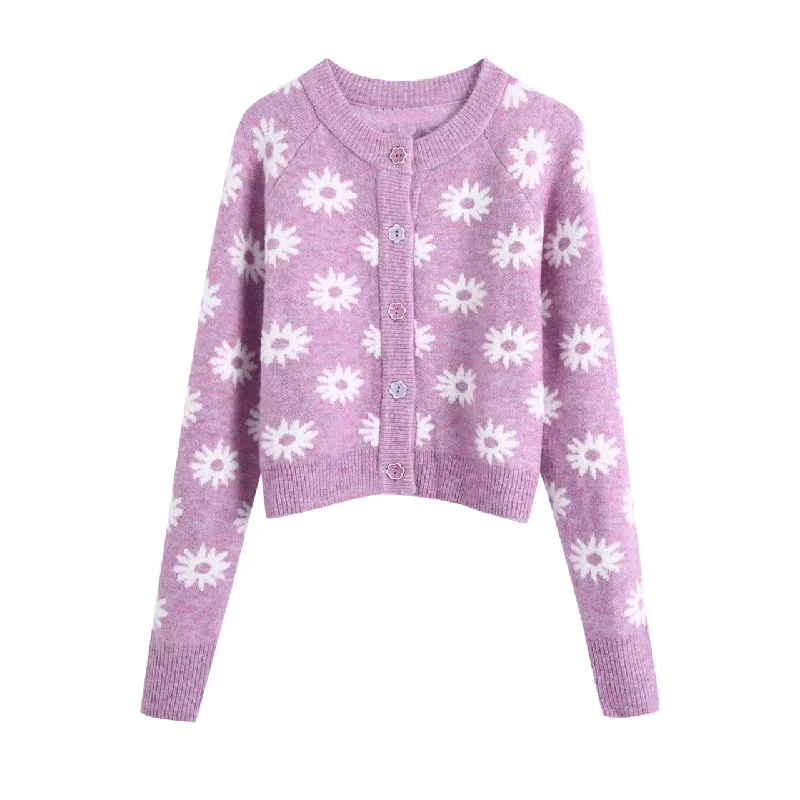 Autumn flower-shaped decorative women's cardigan  1351