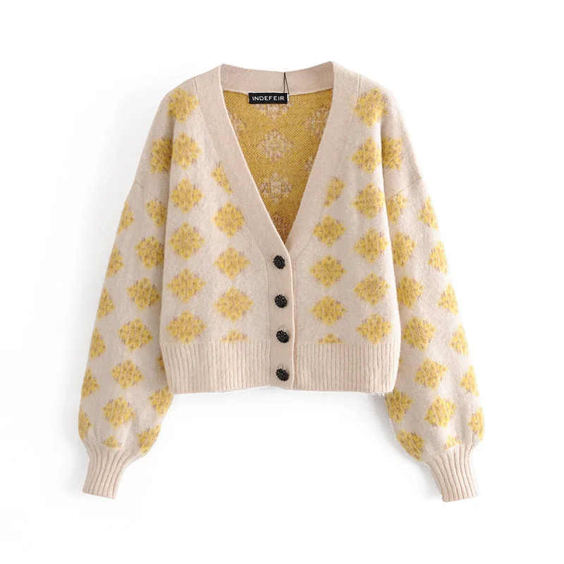 Autumn women's jacquard knit cardigan  1352