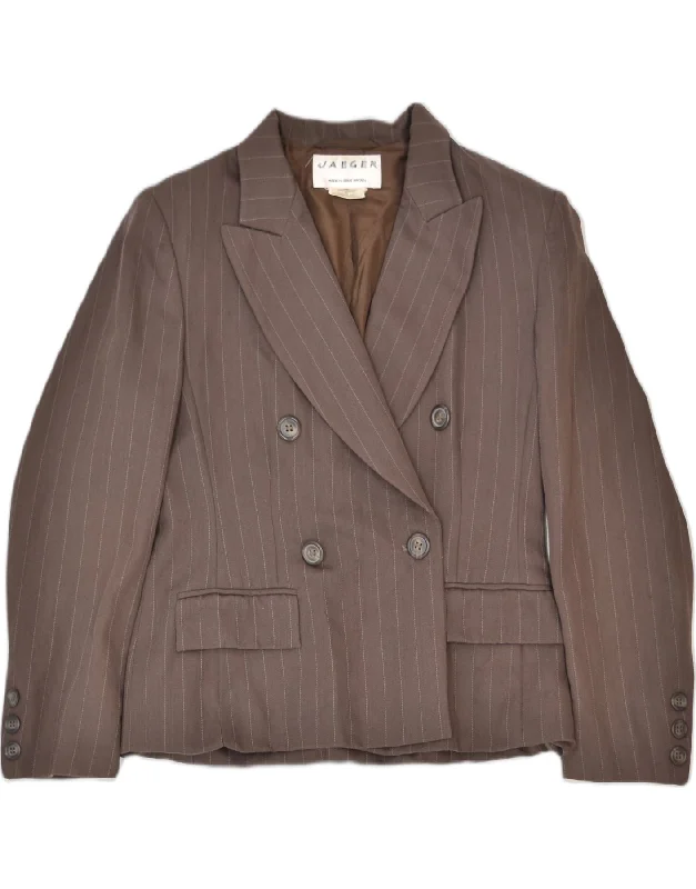 JAEGER Womens Double Breasted Blazer Jacket UK 10 Small Brown Striped Polished Women's Silk