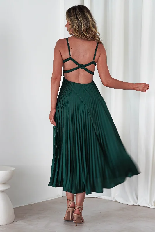 Cheri Pleated Midaxi Dress | Forest Green