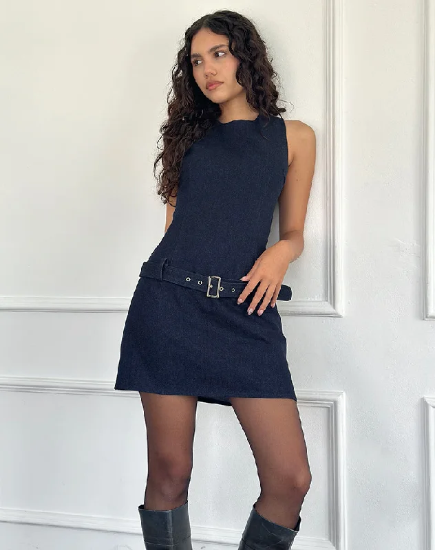 Dilshan Belted Mini Dress in Chambray Indigo Athletic Women's High - 