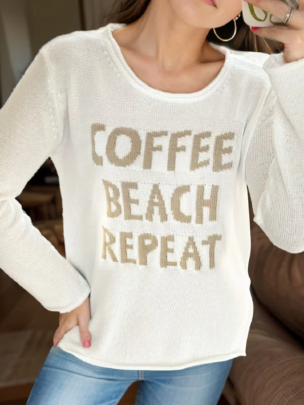 Letter Graphic Round Neck Long Sleeve Sweater Artistic Women's Hand - painted