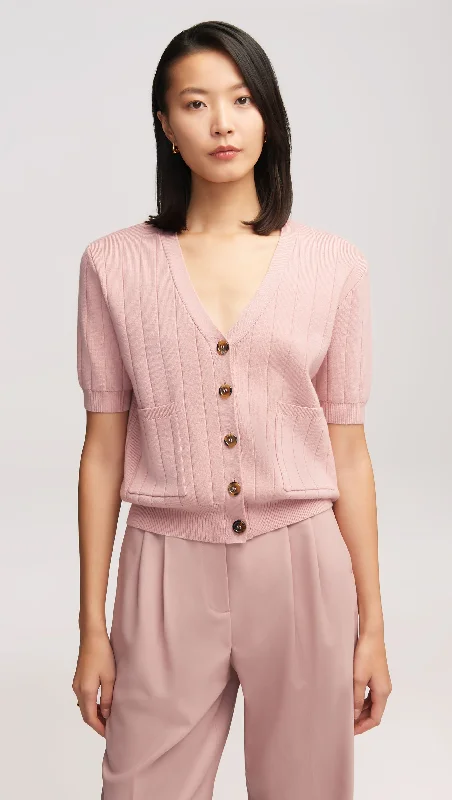 Everyday Shortsleeve Cardigan in Merino Wool | Light Coral Stylish Women's Tropical 