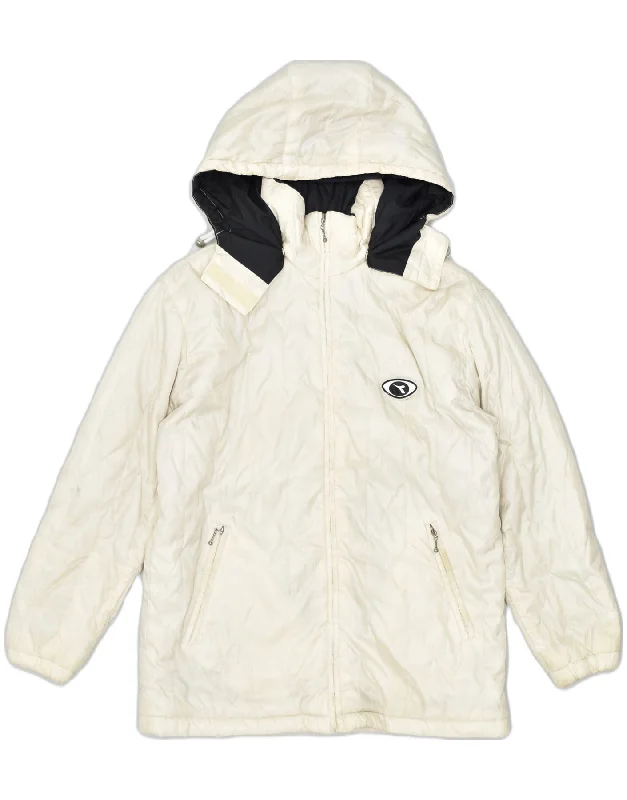 DIADORA Womens Hooded Windbreaker Jacket UK 16 Large Off White Polyamide Trendy Women's 