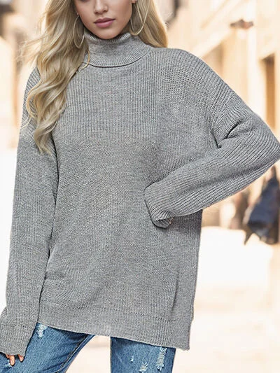 Turtleneck Drop Shoulder Long Sleeve Sweater Sharp Women's Italian