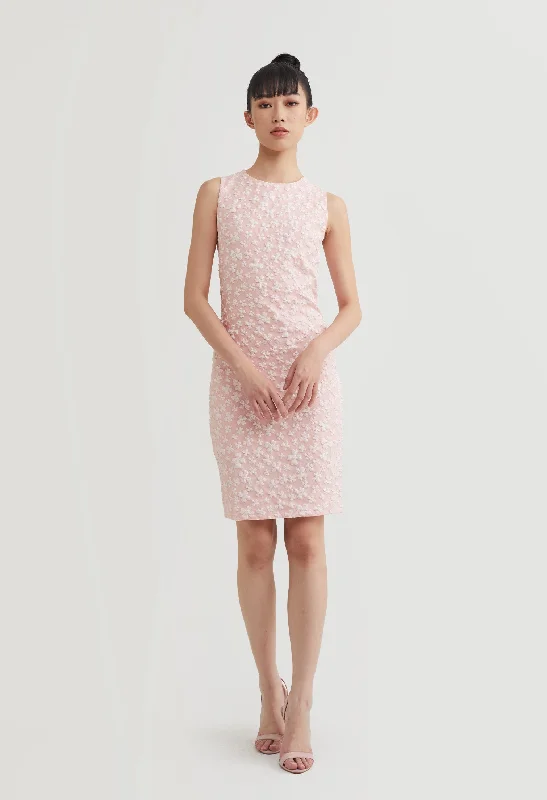 Floral Embossed Jacquard Midi Dress Traditional Women's 