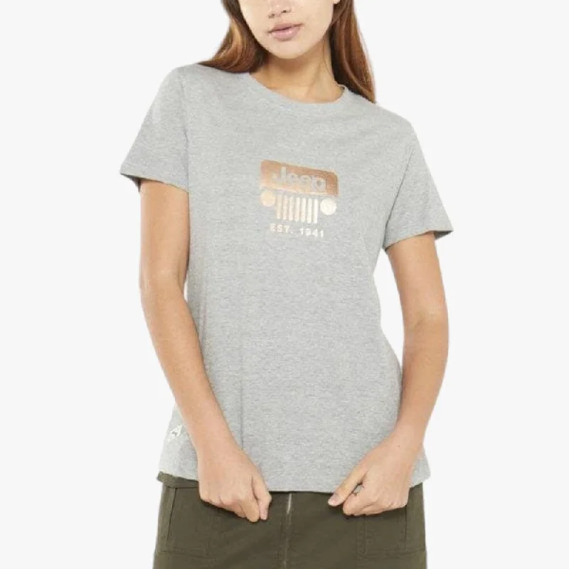 Jeep Womens Foil Grill Short Sleeve Tee Grey Mel Feminine Women's Style 