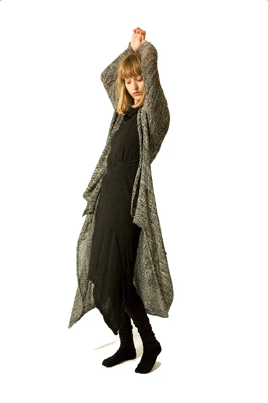 Long Einvo Cardigan -Melange Black & Grey Sharp Women's Italian
