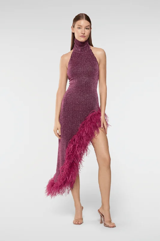 Lumiere Plumage Turtleneck Dress Aubergine Gym