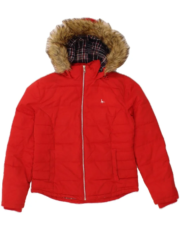 JACK WILLS Womens Hooded Padded Jacket UK 8 Small  Red Polyester