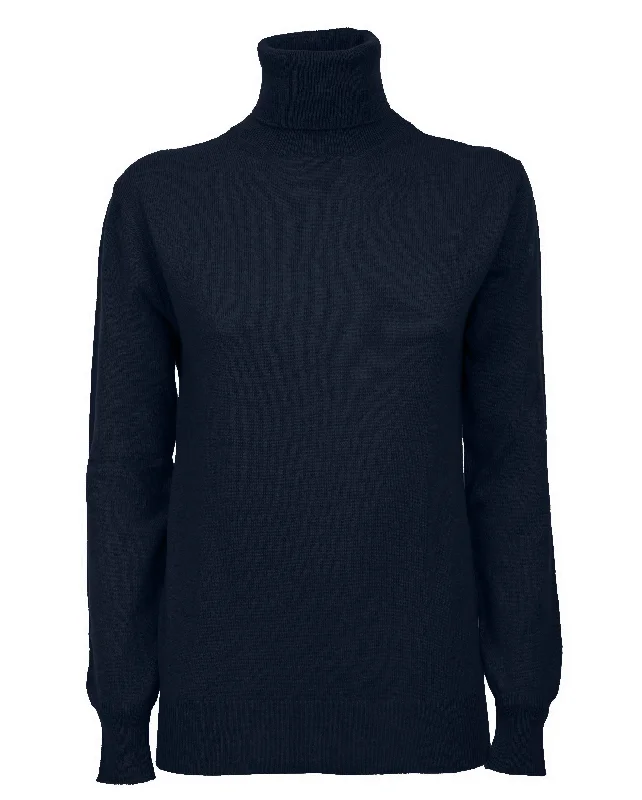 NEW FALL 24 - Women's Pure Cashmere Turtleneck Sweater Night Blue by Monticelli Cashmere Rugged Women's Outdoor 