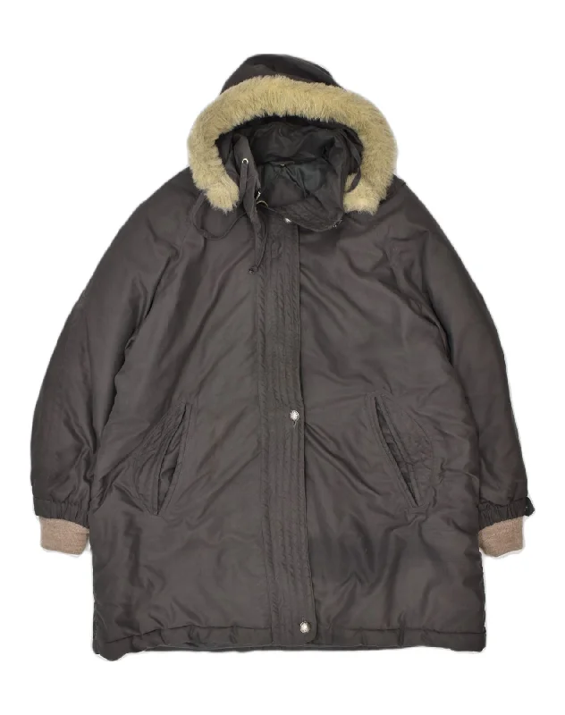 VINTAGE Womens Hooded Parka Jacket UK 22 3XL Brown Polyamide Classic Stylish Women's Neon