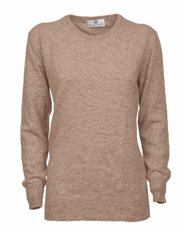 NEW FALL 24 - Women's Pure Cashmere Original Crew Neck Sweater Taupe by Monticelli Cashmere Earthy Women's 