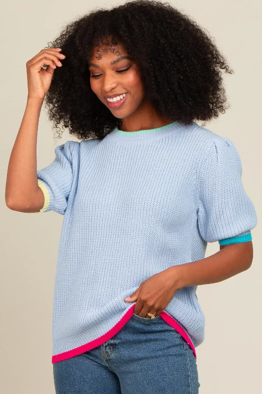 Light Blue Contrast Band Sweater Sustainable Organic