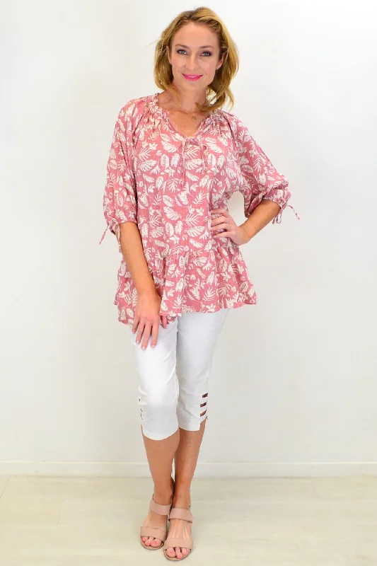 Blush Pink Sail Away tie neck Tunic Top