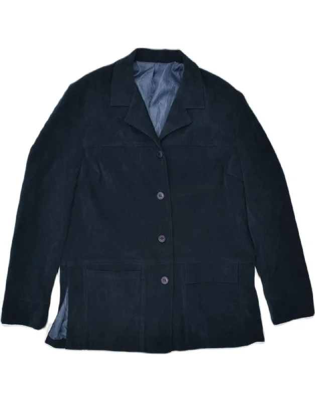 VINTAGE Womens 4 Button Blazer Jacket IT 46 Large Blue Polyester Rugged Women's Outdoor 