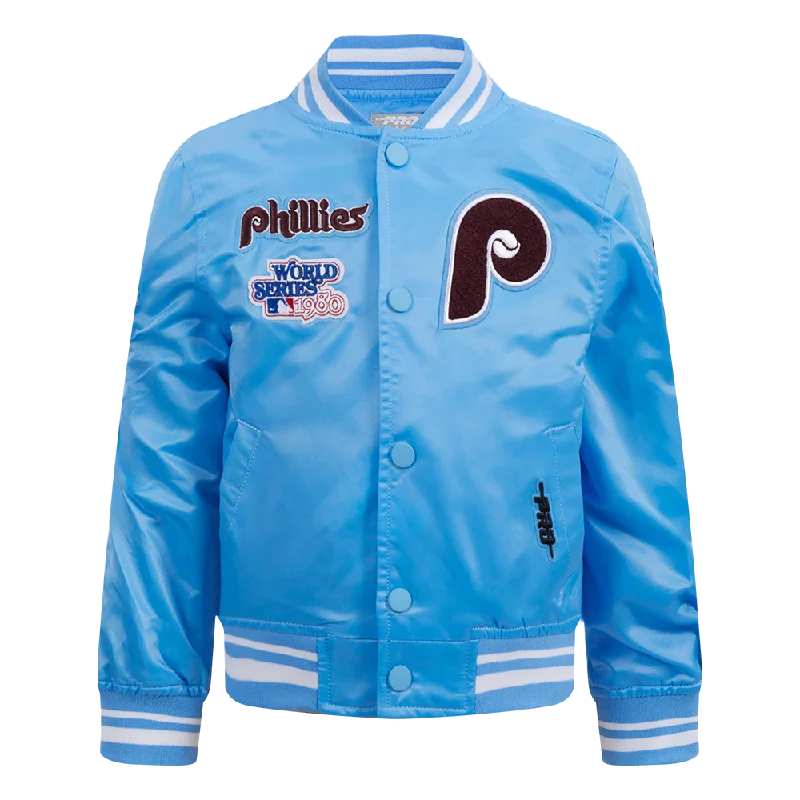 PHILADELPHIA PHILLIES RETRO CLASSIC TODDLER BOYS RIB SATIN JACKET (UNIVERSITY BLUE)