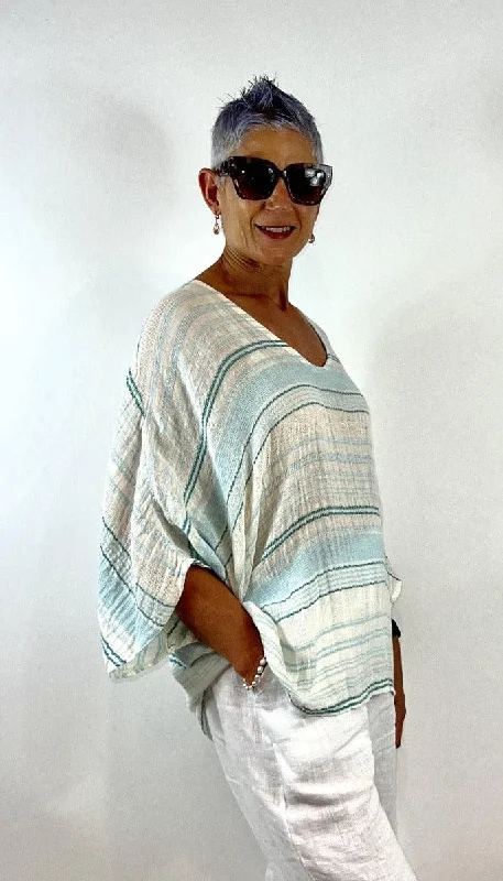La Strada LST21-920 Stripy Kaftan Cheesecloth - Celeste Practical Women's Quick - dry La Strada LST21-920 Stripy Kaftan Cheesecloth - Celeste Practical Women's Quick - dry