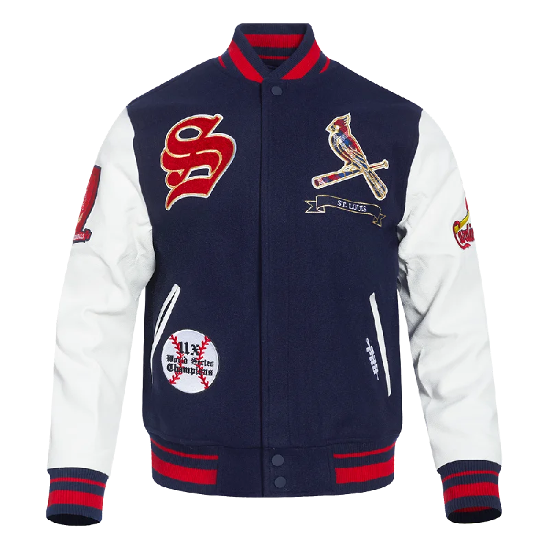 MLB ST. LOUIS CARDINALS PRO PREP WOOL MEN'S VARSITY JACKET (MIDNIGHT NAVY/RED/MIDNIGHT NAVY)