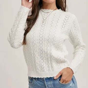 Scout Scallop Edge Trim Sweater Traditional Women's Wool