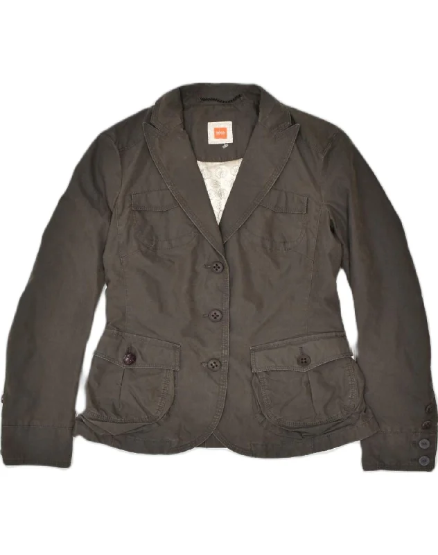 HUGO BOSS Womens 3 Button Blazer Jacket UK 10 Small Brown Cotton Minimalist Women's Casual