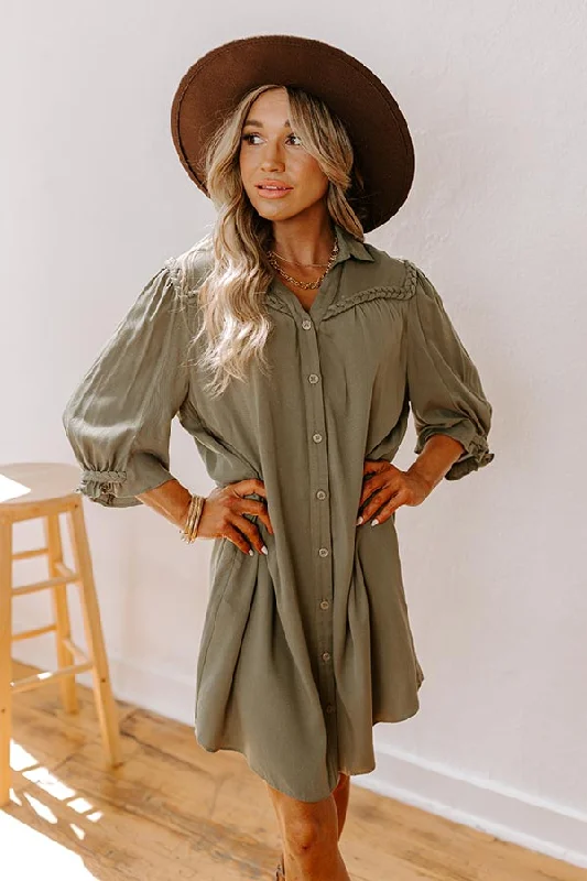 Falling Leaves Button Down Mini Dress in Olive