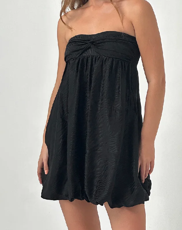 Richie Mini Dress in Satin Jacquard Black Artistic Women's Hand - painted