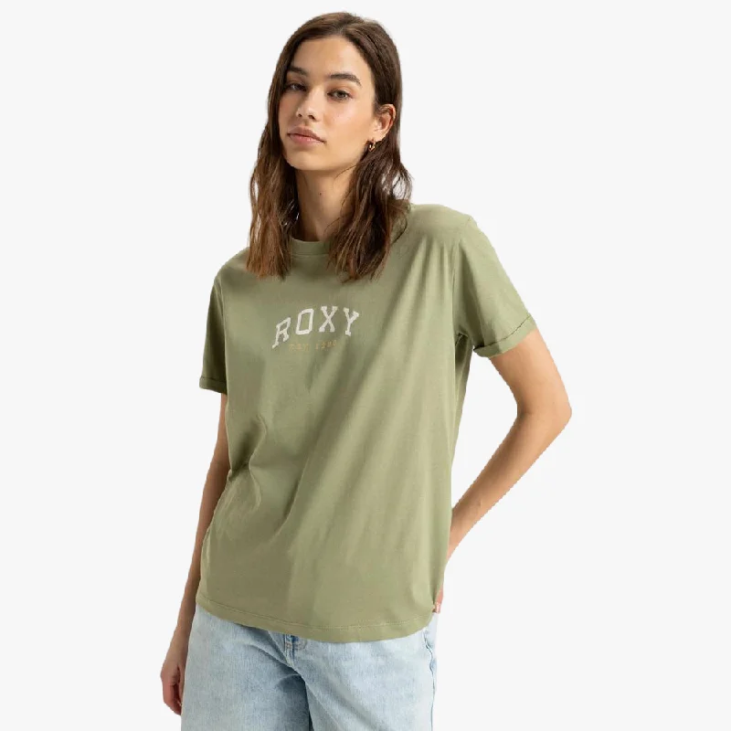 Roxy Womens Noon Ocean B Short Sleev Tee Oil Green Monochromatic Office Style